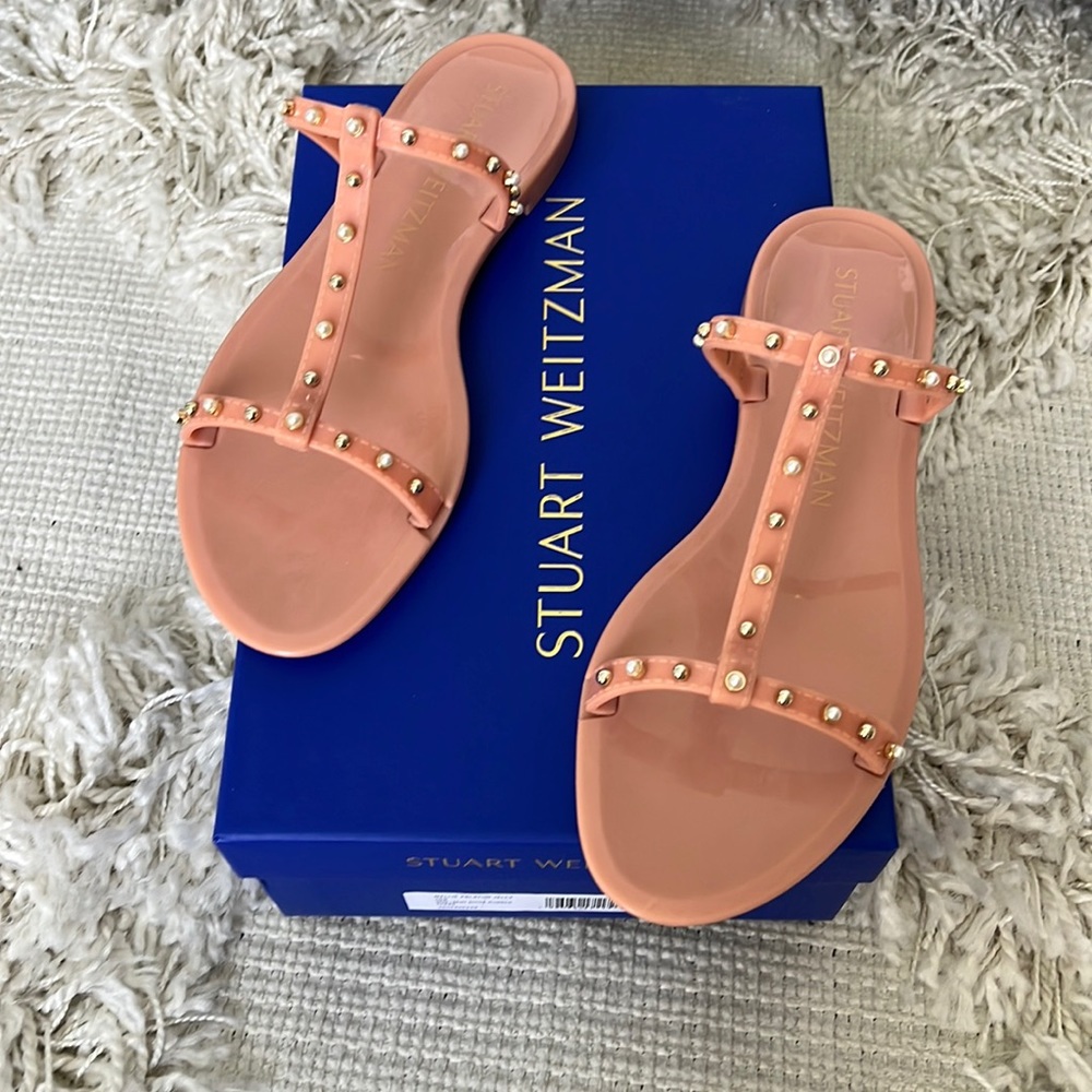 NWT - STUART WEITZMAN MELLIE PEARLSTUD JELLY SLIDE SANDAL - SZ. 7 -
